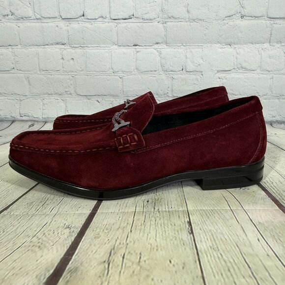 Stacy Adams Velvet Derby Loafer Men Size 11 Slip On Burgundy Dress Church Shoes - Picture 12 of 13